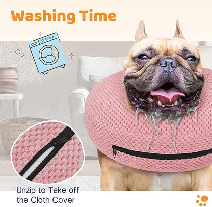 Supet Inflatable Dog Cone Collar for Dogs to Stop Licking, Dog Donut Collar After Surgery, Soft Pet Cone for Small Medium Large Dogs Pink 02 XXL