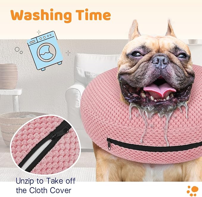 Supet Inflatable Dog Cone Collar for Dogs to Stop Licking, Dog Donut Collar After Surgery, Soft Pet Cone for Small Medium Large Dogs Pink 02 XL