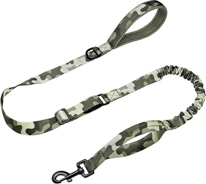 Forestpaw Tactical Dog Leash for Large Dogs,Heavy Duty Bungee Dog Leash with Shock Absorption,2 Padded Handles for Training Running Walking,Adjustable 4-5FT,Camo Green
