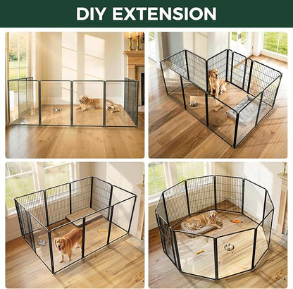 FXW AuraSpace Pro Acrylic & Wire Mesh Indoor Dog Playpen, 40" Height 10 Panels Metal Dog Pen for Medium and Large Dogs, Black│Patented