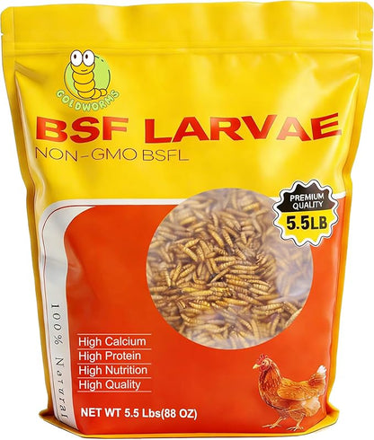 5.5LB Dried Black Soldier Fly Larvae, 85X More Calcium Chicken Feed Than Mealworms, 100% Natural Non-GMO BSF, Treat for Chickens, Ducks, Laying Hens, Birds