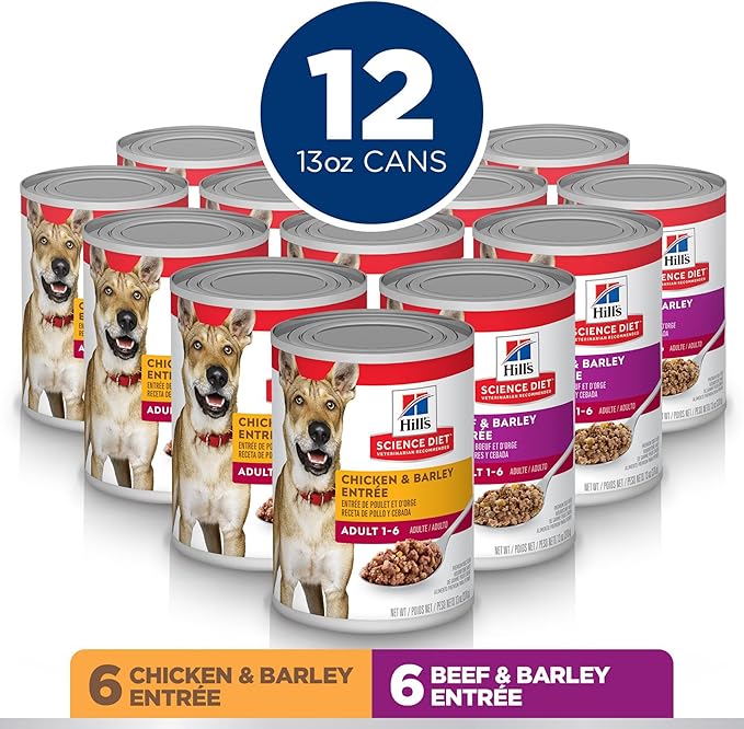 Hill's Science Diet Adult 1-6 Wet Dog Food Variety Pack, Chicken & Beef, 13 oz. Cans, 12-Pack