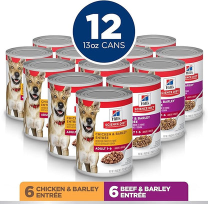 Hill's Science Diet Adult 1-6 Wet Dog Food Variety Pack, Chicken & Beef, 13 oz. Cans, 12-Pack