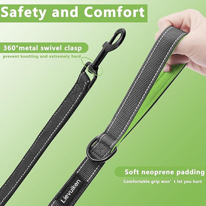 Dog Leash 5ft Long, Double Handle Dog Leash for Safety Control Training, Heavy Duty Dog Leads with Traffic Padded Handles, Reflective Leashes for Small Medium Large Dogs(5ft, Black Green)