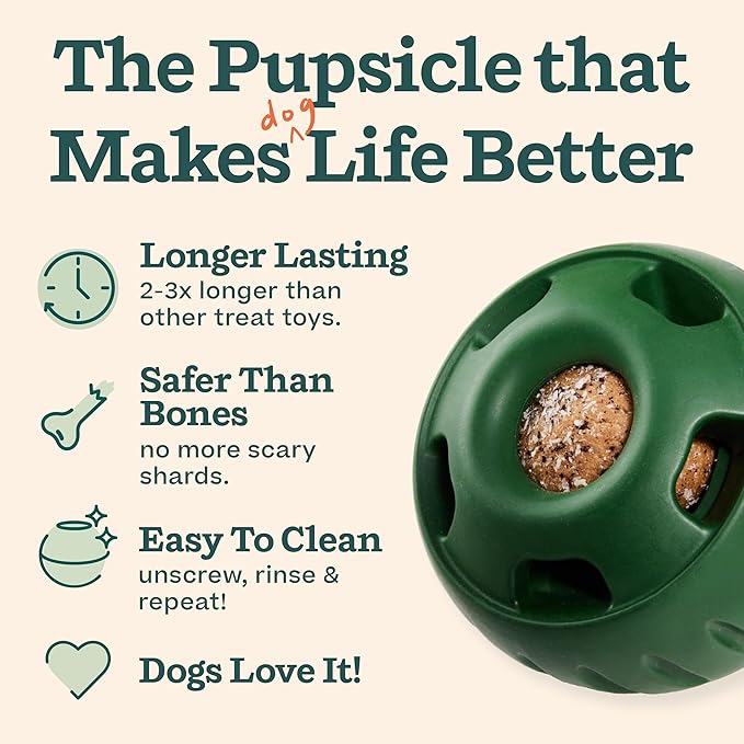 WOOF Starter Pack - Interactive Dog Ball Toy for Boredom - Dog Treat Molds Silicone - Chicken-Flavored Healthy Treats for Dogs - Pupsicle Doggy Enrichment Toy - for XL Pups - 75+ lbs