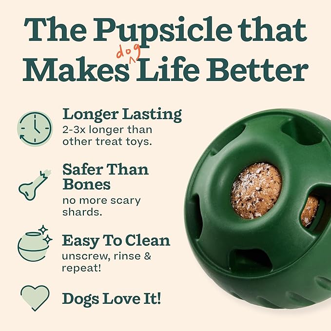 WOOF Starter Pack - Interactive Dog Ball Toy for Boredom - Dog Treat Molds Silicone - Chicken-Flavored Healthy Treats for Dogs - Pupsicle Doggy Enrichment Toy - for Large Pups - 25-75 lbs