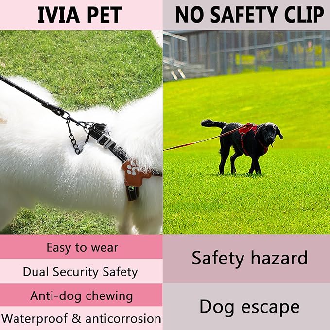 2 PCS Dog Collar Metal Safety Clip, Harness Collar Leash Chain Connector, Heavy Duty Double End Spring Backup Buckle Clasp, Escape-Proof Safety Accessory (Medium, Black)