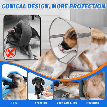 Breathable Mesh Dog Cone Collar for Surgery, Soft Elizabethan Recovery Alternative to Stop Licking,Pet Neck Collar for Large Medium Small Breeds(Grey,7)