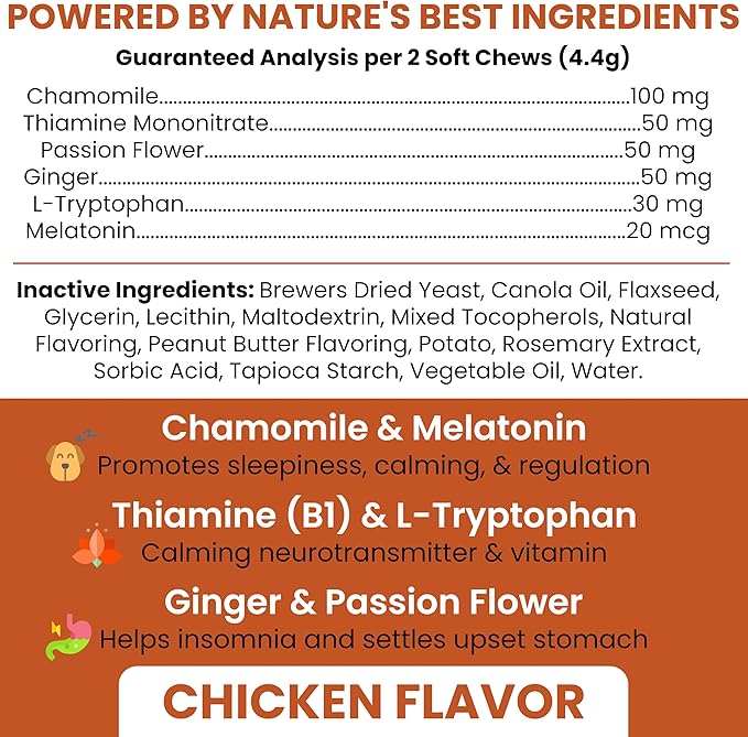 Dog Calming Treats - 2PK - 120 Soft Calming Chews for Dogs - Stress Relief Thiamine & L-Tryptophan for Travel & Storms - Anxiety Supplement with Ginger and Melatonin - Made in The USA