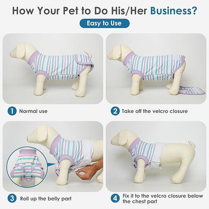 cyeollo Recovery Suit for Dogs Surgery Suit Female Spay Soft Pet Onesie Bodysuit Male Dog Neuter, Small Medium Large Dogs Surgical Recovery Shirt, Striped, XL