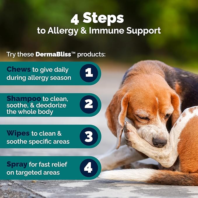 Vetnique DermaBliss Dog Allergy Chews for Seasonal Allergy Itch Relief, Skin & Gut Health with Probiotics and Omega 3 Blend - Advanced or Regular Strength (120ct, Advanced Strength Chews)