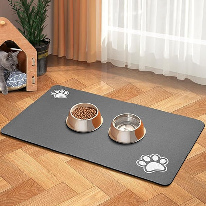 Pet Feeding Mat-Absorbent Dog Mat for Food and Water Bowl-Accessories Pet Supplies-Bowl for Messy Drinkers-No Stains Quick Dry Dog Water Dispenser Mat (17"x28", Dark Grey)
