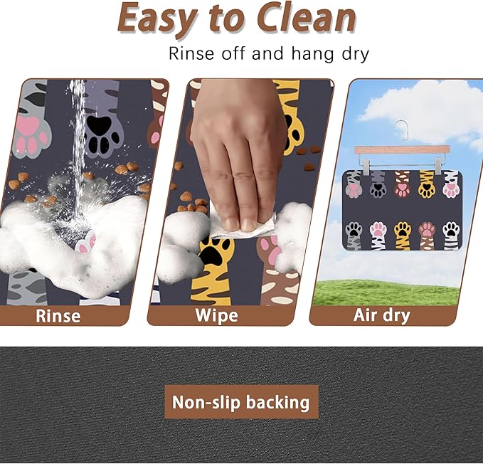 Cute Cat Paw Print Dog Food Mat for Floors,Absorbent Pet Food and Water Bowl Mats,Non-Slip Pet Feeding Mat,Pet Supplies 16" x 24"