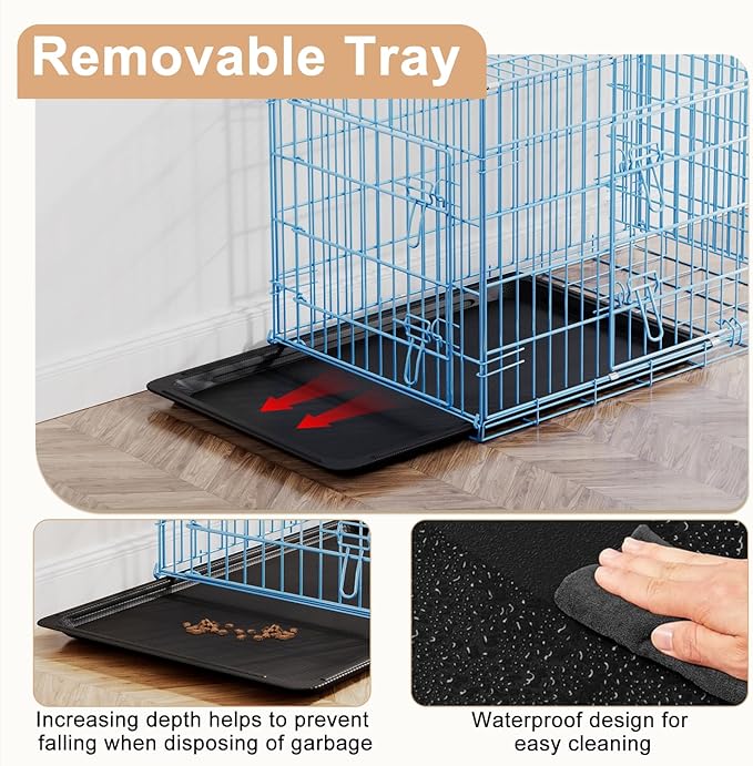 FDW Dog Crate 36inch Dog Cage Foldable Metal Kennel with Leakproof Tray Foldable Design Indoor Outdoor Use for Medium Dogs,Blue