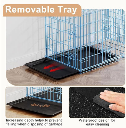 FDW Dog Crate 36inch Dog Cage Foldable Metal Kennel with Leakproof Tray Foldable Design Indoor Outdoor Use for Medium Dogs,Blue