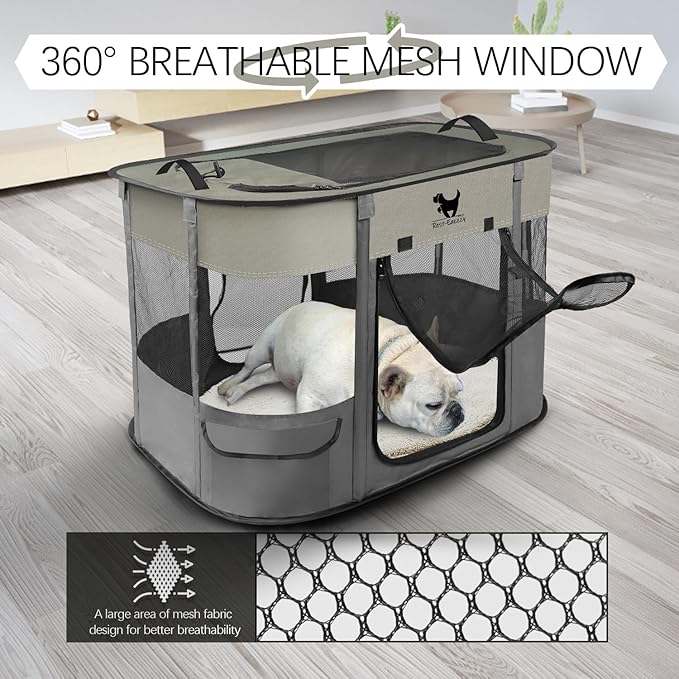 Rest-Eazzzy Dog Playpen, Foldable Kitten Playpen for Medium Dogs, Portable Pet Puppy Playpen with Removable Shade Cover, Indoor Outdoor Travel Camping Use for Small Pets with Carrying Case (M, Grey)