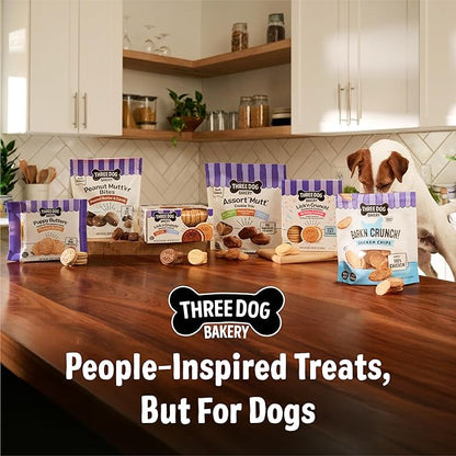 Three Dog Bakery Lick’n Crunch! Fan Favorites Dog Treats Variety Pack, Crunchy Sandwich Dog Cookies with Birthday Cake, Peanut Butter Carob & Vanilla Cream Fillings, 13 oz