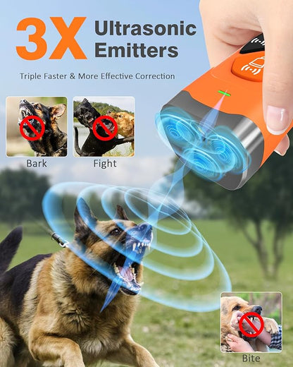 Dog Bark Deterrent Devices | Stop Your & Neighbor’s Dog Barking | 3X Ultrasonic & 23ft Range Anti Barking Device | Dog Behavior Correction Training Indoor Outdoor