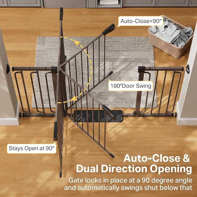 Cumbor Extra Wide Baby & Pet Gate Set, 29.7-51.5" & 36.6-59" Gates with Dual-Lock, Auto-Close, One-Hand Operation for Stairs, Hallways & Doorways