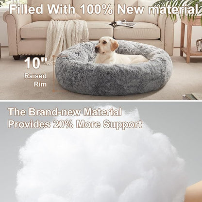 45 inches Donut Dog Bed for Extra Large Dogs,Calming Fluffy Round Jumbo Pet Bed with Removable & Washable Cover, Fits up to 120 lbs Pets (Dark Grey,XL)