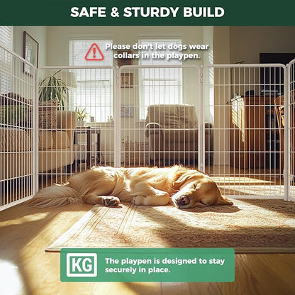 FXW Homeplus Unleashed Indoor Dog Playpen - Stress-Free and Safe Play, Heavy Duty 45 Inch 8 Panels Dog Pen for Large Dogs, White│Patented