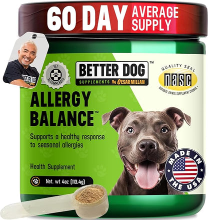 Better Dog Supplements Allergy Balance by Cesar Millan – Natural Allergy Support Powder for Dogs – Seasonal Allergies, Itching & Occasional Allergy Relief with Herbal Ingredients – 4oz (60-Day Supply)