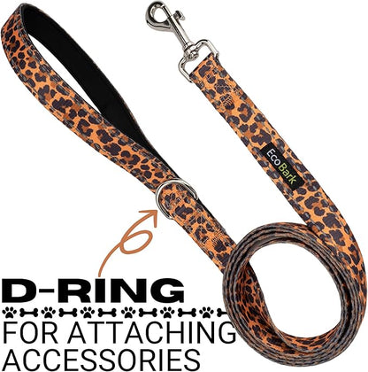EcoBark Dog Leash - Soft & Reflective Comfort Leash with Padded Handle - Safe, Strong. & Durable for Small, Medium or Large Dogs (Cheetah)