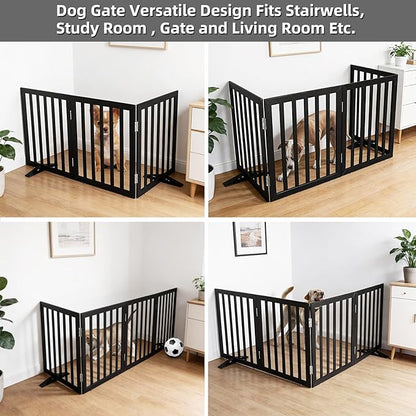Dog Gate Indoor, Freestanding Dog Fence for The House, Doorways, Hallways,or Stairs,Pet Gate Foldable Wooden,Expandable 32" Height 3 Panels,Black