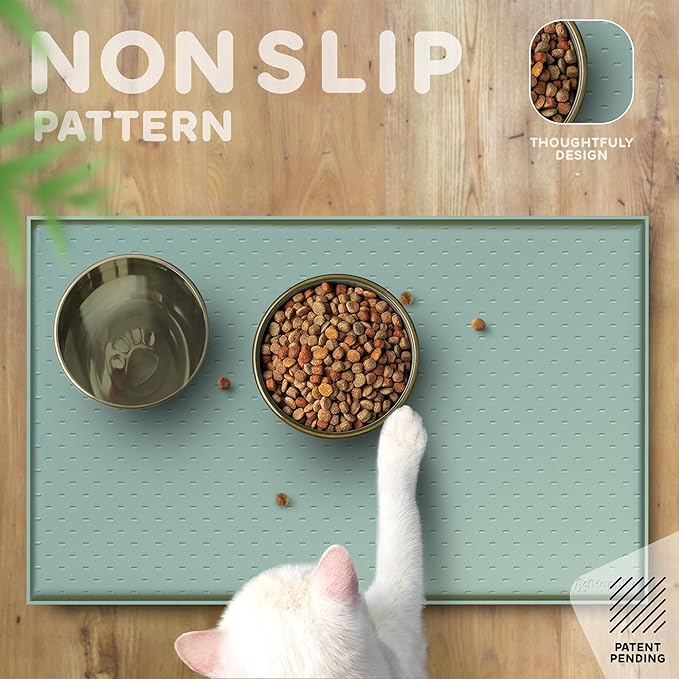 Dog Food Mat - Raised Edges Dogs Mat for Food and Water Prevent Spill, Waterproof Cat Food Mats Protect Floors, Easy Clean Dog Bowl Mats for Food and Water, Silicone Pet Food Tray