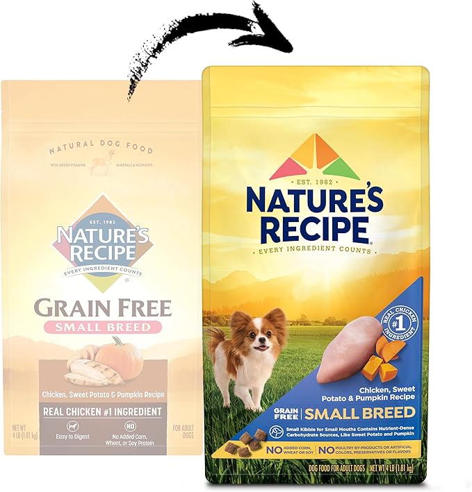 Nature's Recipe Grain Free Dog Food, Chicken | Small Breed | Sweet Potato & Pumpkin | 4 lb Bag | Pack of 2