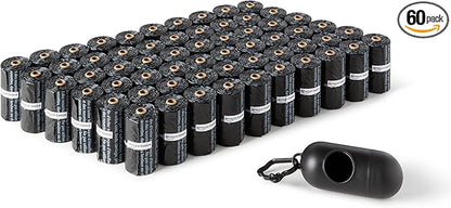 Amazon Basics Dog Poop Leak Proof Bags with Dispenser and Leash Clip, Unscented, 13" x 9", 900 Count (60 Rolls)