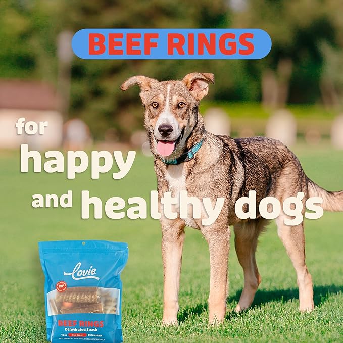 Lovie Beef Lung Dog Treats - Dehydrated Air Dried Soft Bites, Single Ingredient, Protein Rich, 16 oz (Beef Rings)
