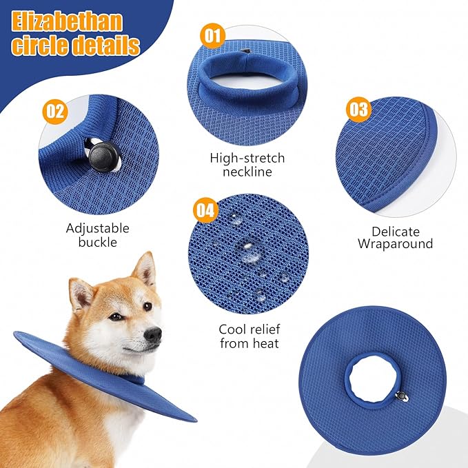 Dog Recovery Collar,Dog Soft Cone Collar Alternative After Surgery,Adjustable,Breathable E Collar for Large/Medium/Small Dogs Cats Blue S