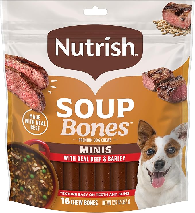 Nutrish Soup Bones Minis Premium Dog Chews with Real Beef and Barley, 96 Chews (Rachael Ray)