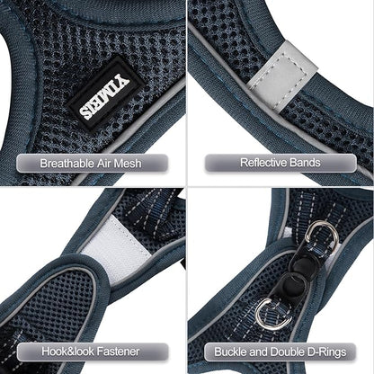 YIMEIS Dog Harness and Leash Set, No Pull Soft Mesh Pet Harness, Reflective Adjustable Puppy Vest for Small Medium Large Dogs, Cats (Navy, Medium (Pack of 1)