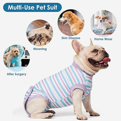 cyeollo Recovery Suit for Dogs Surgery Suit Female Spay Soft Pet Onesie Bodysuit Male Dog Neuter, Small Medium Large Dogs Surgical Recovery Shirt, Striped, XL