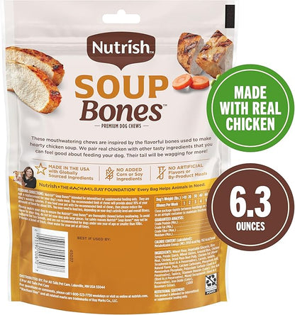 Nutrish Soup Bones Premium Dog Chews with Real Chicken and Veggies, 6.3 oz. Bag, Pack of 8 (Rachael Ray)