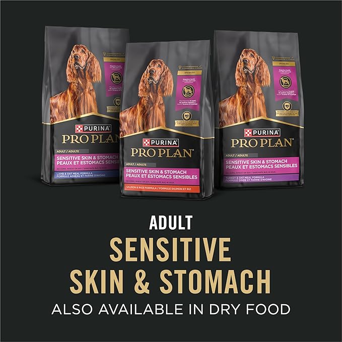 Purina Pro Plan Sensitive Skin and Stomach Wet Dog Food,Salmon and Rice-and Lamb-and Oat Meal Variety Pack - 13 oz. Cans,(Pack of 24)