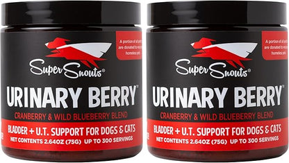 Super Snouts Urinary Berry Urinary Tract Supplements for Dogs & Cats, Made in USA, US & Canadian Blueberry & Cranberry Powder, UTI, Kidney Health Support, Bladder Support for Dogs (2.63 oz, Pack of 2)