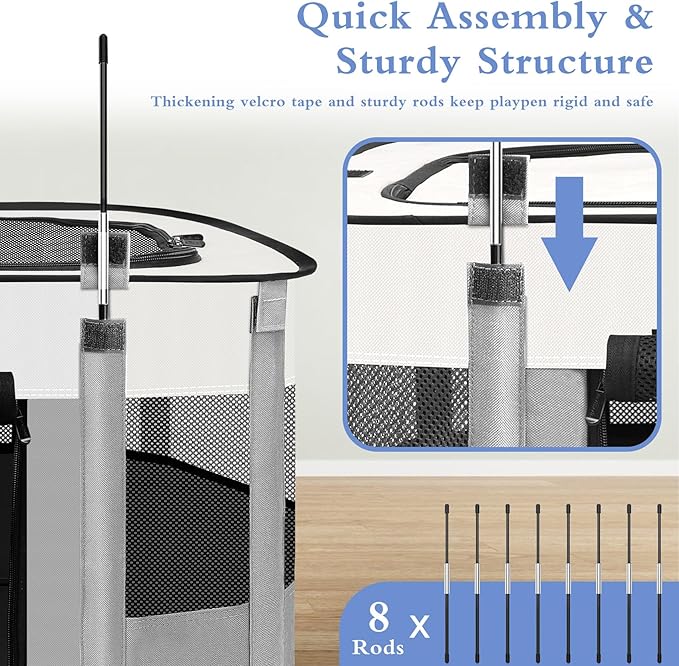 Dog Playpen, Pet Playpen, Foldable Kitten cage Puppy Play Pen, Portable Dog Kennel Tent Crate, Indoor Outdoor Travel Camping Use for Small Animals with Carrying Case (Grey S)