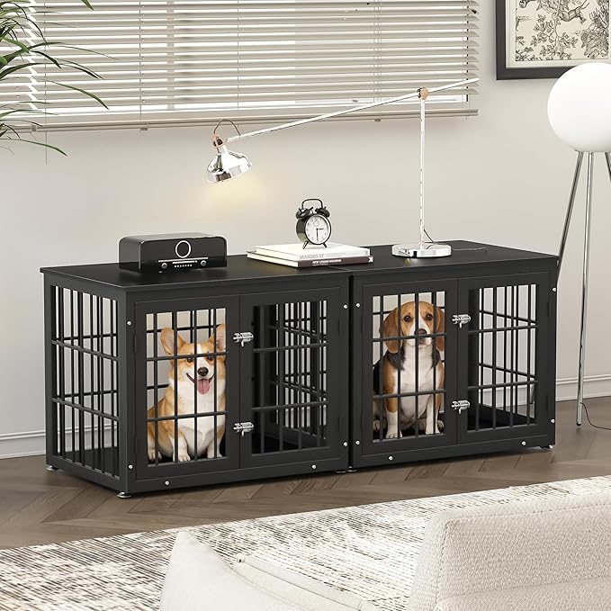 rehomerance 32 Inch Heavy Duty Dog Crate Furniture for Medium and Small Dogs, Decorative Pet House End Table, Wooden Cage Kennel Furniture Indoor, Black