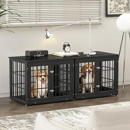 rehomerance 32 Inch Heavy Duty Dog Crate Furniture for Medium and Small Dogs, Decorative Pet House End Table, Wooden Cage Kennel Furniture Indoor, Black
