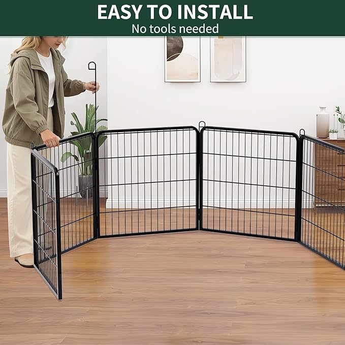 PETIME Dog Playpen,Metal Exercise Puppy Pen Heavy Duty Kennels Yard Fence Indoor/Outdoor 22" W x 24" H 8 Panels Dog Cage with Octagon Bottom Pad