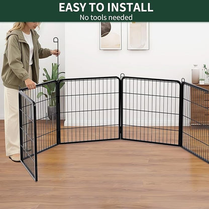 PETIME Dog Playpen,Metal Exercise Puppy Pen Heavy Duty Kennels Yard Fence Indoor/Outdoor 22" W x 24" H 8 Panels Dog Cage with Octagon Bottom Pad