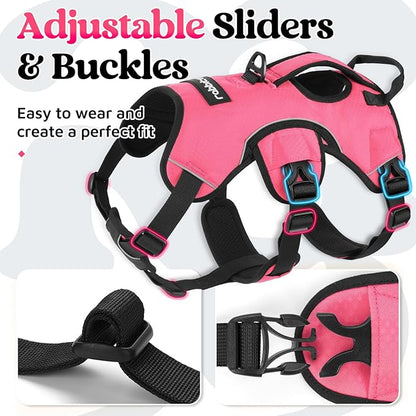 rabbitgoo Escape Proof Dog Harness, Soft Padded Full Body Pet Harness, Reflective Adjustable No Pull Vest with Lift Handle and Leash Clip for Large Dogs Walking Hiking Training, M, Pink