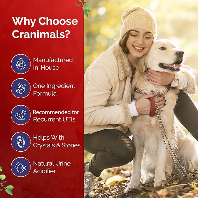 Cranimals Organic Cranberry Cat and Dog Supplement, Prevents UTIs, Incontinence and Struvite Stones, Replaces antibiotics.