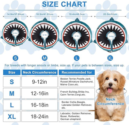 Dog Cone Inflatable Widen Dog Neck Donut Collar, Soft Cone Alternative After Surgery for Large Medium Small Dogs to Stop Licking (Blue Shark, X-Large)
