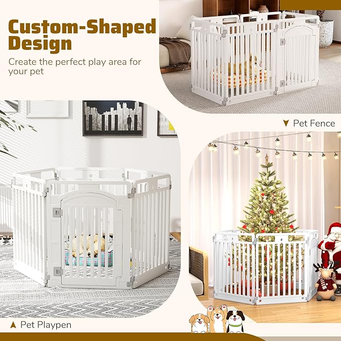 Giantex 12 Panel Dog Playpen, 32'' Tall Plastic Pet Fence with Lockable Door, Indoor Outdoor Portable Dog Exercise Pen for Medium Dogs, Expandable & Configurable into Square or Rectangle