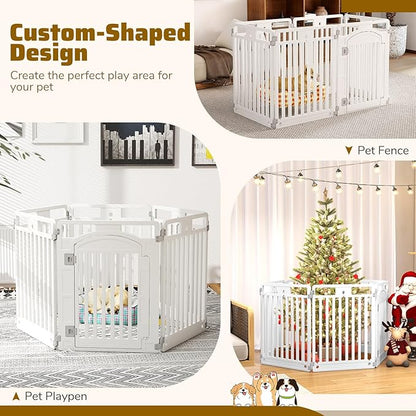 Giantex 12 Panel Dog Playpen, 32'' Tall Plastic Pet Fence with Lockable Door, Indoor Outdoor Portable Dog Exercise Pen for Medium Dogs, Expandable & Configurable into Square or Rectangle