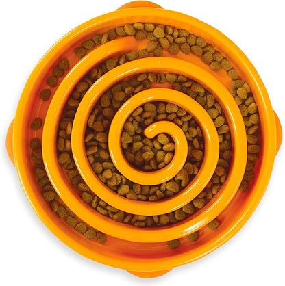 Outward Hound Fun Feeder Slo Bowl – Large 4‑Cup Capacity,Slow Feeding,Medium to Large Dogs,Non‑Slip,Orange,Swirl Pattern,(Pack of 6)